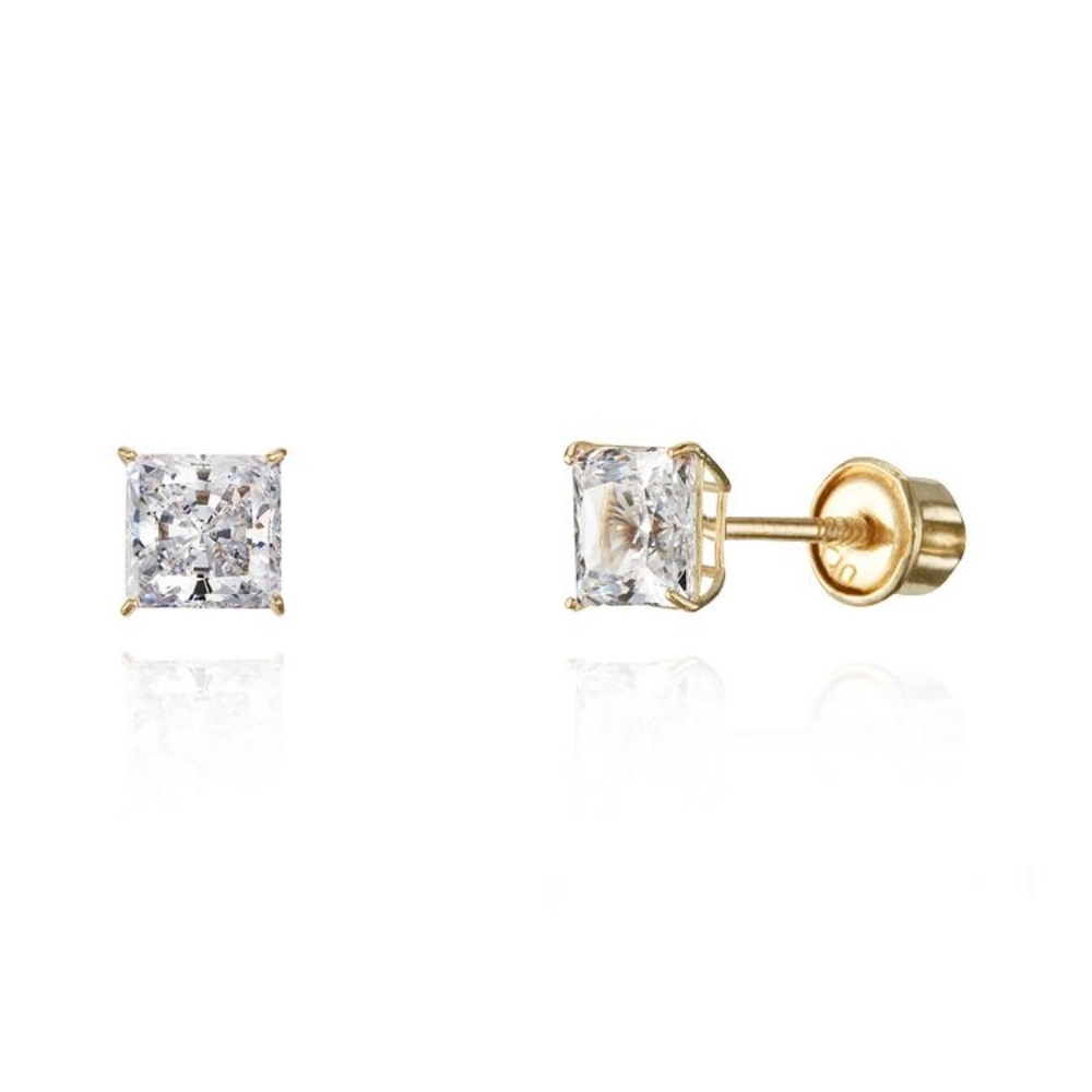14k yellow gold princess 3mm stud earrings